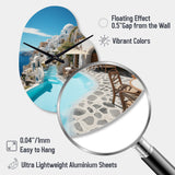 Greece Santorini Beautiful Cityscape II - Asymmetric Metal Wall Clock