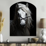 Grey Horse Majestic Monochrome - Asymmetric Metal Wall Clock
