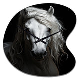 Grey Horse Majestic Monochrome - Asymmetric Metal Wall Clock