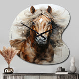 Brown Beige Horse Spirit Of Equus - Asymmetric Metal Wall Clock
