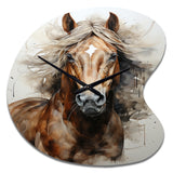 Brown Beige Horse Spirit Of Equus - Asymmetric Metal Wall Clock