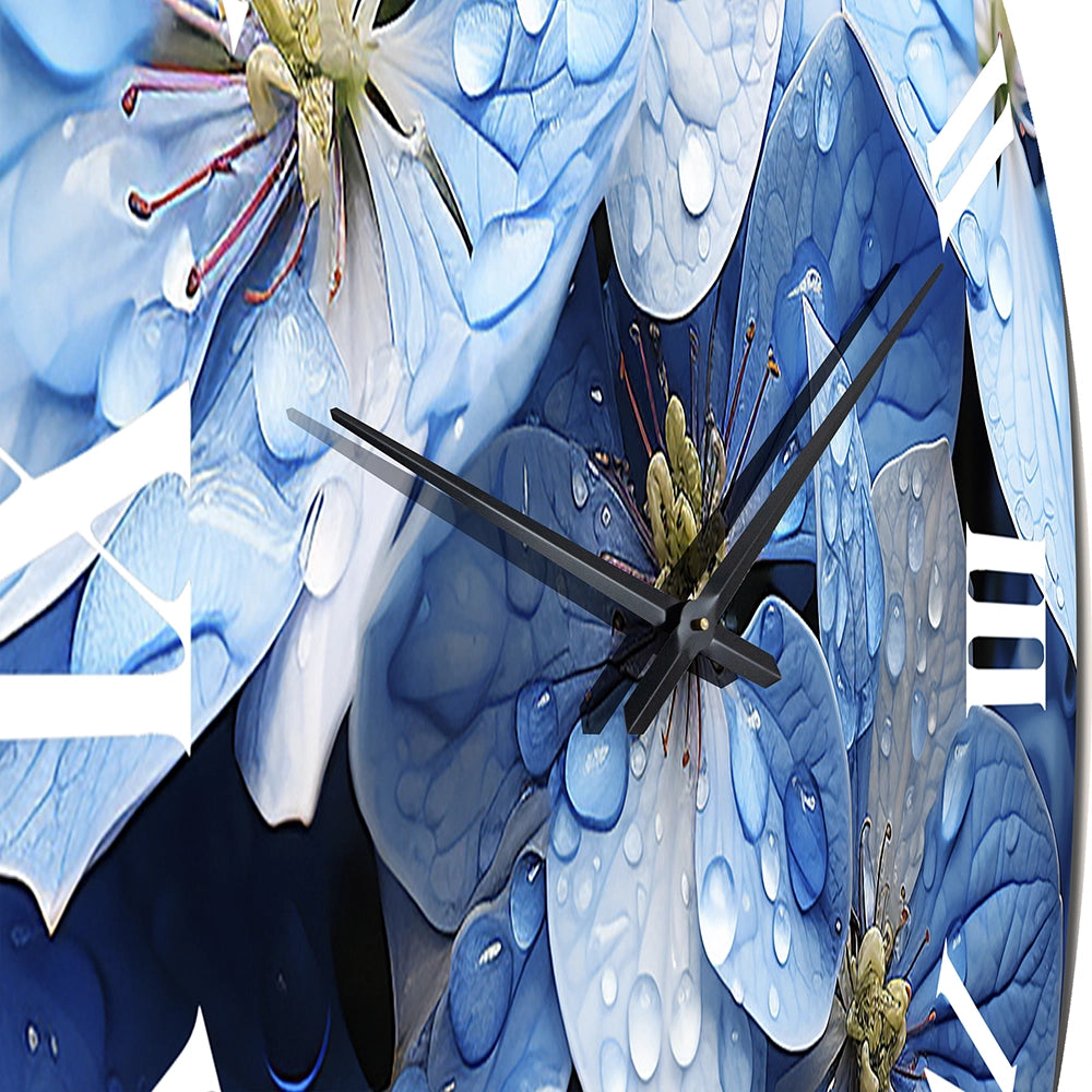 Blue Hydrangea Celestial Petals - Floral Metal Wall Clock