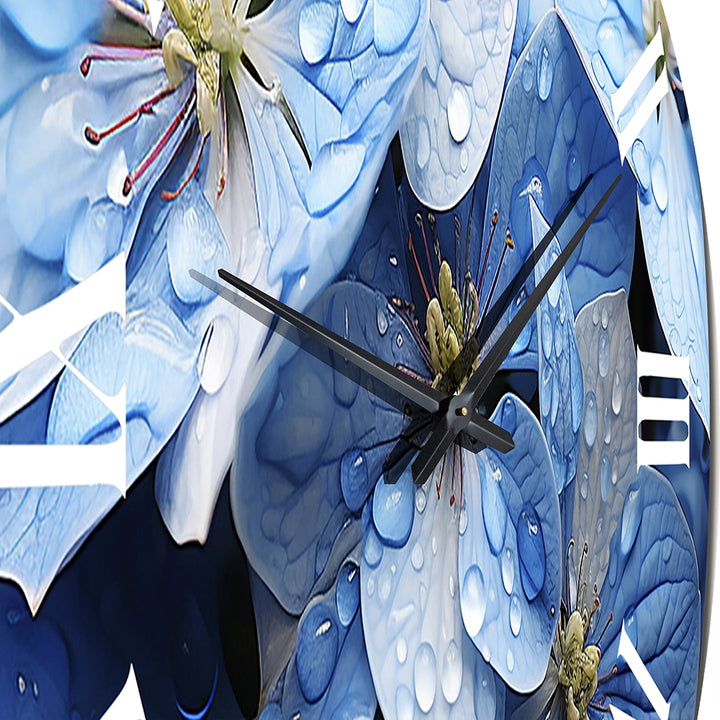 Blue Hydrangea Celestial Petals - Floral Metal Wall Clock
