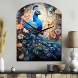 Blue Coral Indian Art Dancing Peacock I - Asymmetric Metal Wall Clock