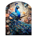 Blue Coral Indian Art Dancing Peacock I - Asymmetric Metal Wall Clock