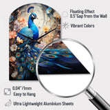 Blue Coral Indian Art Dancing Peacock I - Asymmetric Metal Wall Clock