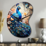 Blue Coral Indian Art Dancing Peacock I - Asymmetric Metal Wall Clock
