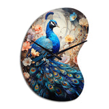Blue Coral Indian Art Dancing Peacock I - Asymmetric Metal Wall Clock