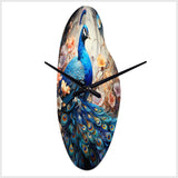 Blue Coral Indian Art Dancing Peacock I - Asymmetric Metal Wall Clock