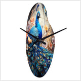 Blue Coral Indian Art Dancing Peacock I - Asymmetric Metal Wall Clock