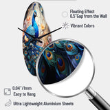 Blue Coral Indian Art Dancing Peacock I - Asymmetric Metal Wall Clock