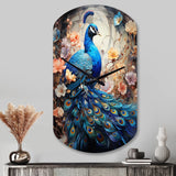 Blue Coral Indian Art Dancing Peacock I - Asymmetric Metal Wall Clock