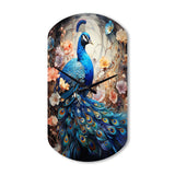 Blue Coral Indian Art Dancing Peacock I - Asymmetric Metal Wall Clock
