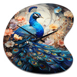 Blue Coral Indian Art Dancing Peacock I - Asymmetric Metal Wall Clock