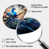Blue Coral Indian Art Dancing Peacock I - Asymmetric Metal Wall Clock
