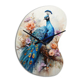 Blue Coral Indian Art Dancing Peacock II - Asymmetric Metal Wall Clock