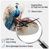 Blue Coral Indian Art Dancing Peacock II - Asymmetric Metal Wall Clock