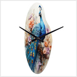 Blue Coral Indian Art Dancing Peacock II - Asymmetric Metal Wall Clock
