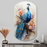 Blue Coral Indian Art Dancing Peacock II - Asymmetric Metal Wall Clock