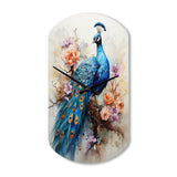 Blue Coral Indian Art Dancing Peacock II - Asymmetric Metal Wall Clock