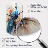 Blue Coral Indian Art Dancing Peacock II - Asymmetric Metal Wall Clock