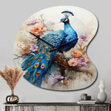 Blue Coral Indian Art Dancing Peacock II - Asymmetric Metal Wall Clock