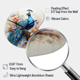 Blue Coral Indian Art Dancing Peacock II - Asymmetric Metal Wall Clock