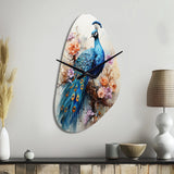Blue Coral Indian Art Dancing Peacock II - Asymmetric Metal Wall Clock