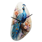 Blue Coral Indian Art Dancing Peacock II - Asymmetric Metal Wall Clock