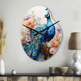 Blue Coral Indian Art Dancing Peacock II - Asymmetric Metal Wall Clock