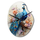 Blue Coral Indian Art Dancing Peacock II - Asymmetric Metal Wall Clock
