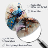 Blue Coral Indian Art Dancing Peacock II - Asymmetric Metal Wall Clock