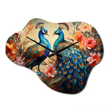 Blue Coral Indian Art Dancing Peacocks I - Asymmetric Metal Wall Clock