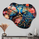 Blue Coral Indian Art Dancing Peacocks II - Asymmetric Metal Wall Clock