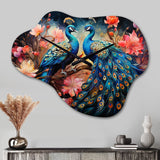 Blue Coral Indian Art Dancing Peacocks II - Asymmetric Metal Wall Clock