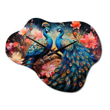 Blue Coral Indian Art Dancing Peacocks II - Asymmetric Metal Wall Clock