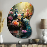 Teal Coral Indian Art Dancing Peacocks - Asymmetric Metal Wall Clock