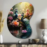 Teal Coral Indian Art Dancing Peacocks - Asymmetric Metal Wall Clock