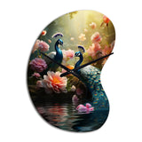 Teal Coral Indian Art Dancing Peacocks - Asymmetric Metal Wall Clock