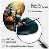 Teal Coral Indian Art Dancing Peacocks - Asymmetric Metal Wall Clock