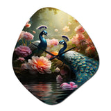 Teal Coral Indian Art Dancing Peacocks - Asymmetric Metal Wall Clock