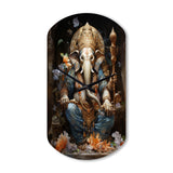 Gold Grey Indian Art Mystic Ganesha - Asymmetric Metal Wall Clock