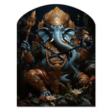 Teal Gold Indian Art Mystic Ganesha - Asymmetric Metal Wall Clock