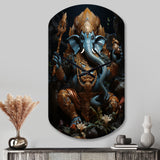 Teal Gold Indian Art Mystic Ganesha - Asymmetric Metal Wall Clock