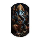 Teal Gold Indian Art Mystic Ganesha - Asymmetric Metal Wall Clock