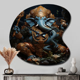 Teal Gold Indian Art Mystic Ganesha - Asymmetric Metal Wall Clock