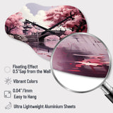 Japon Art Cherry Blossom Pink Bridge - Asymmetric Metal Wall Clock