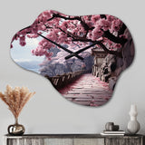 Japon Art Cherry Blossom Pink Path - Asymmetric Metal Wall Clock