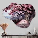 Japon Art Cherry Blossom Pink Path - Asymmetric Metal Wall Clock