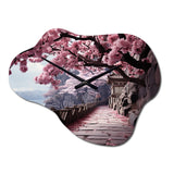 Japon Art Cherry Blossom Pink Path - Asymmetric Metal Wall Clock